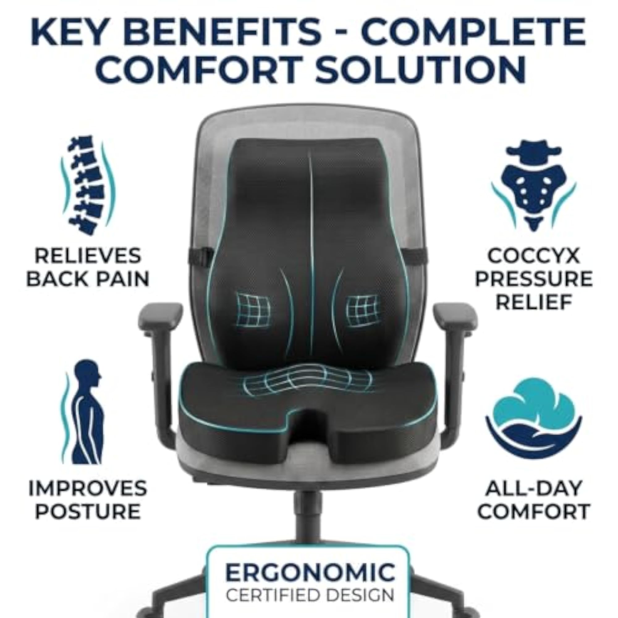 Orthopedic Memory Foam Seat Cushion & Lumbar Support Combo